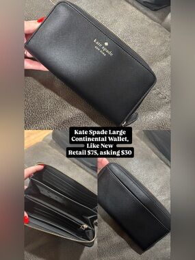 kate spade black zip-around continental wallet